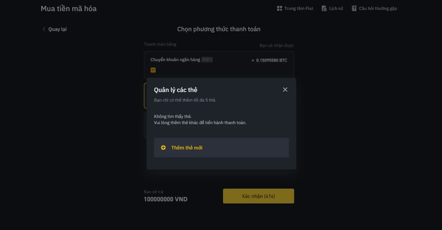 Thêm thẻ tín dụng vào Binance