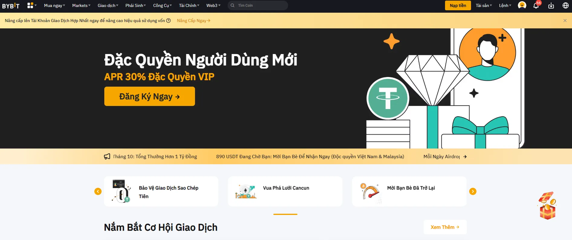Giao diện mua tiền điện tử trên Bybit