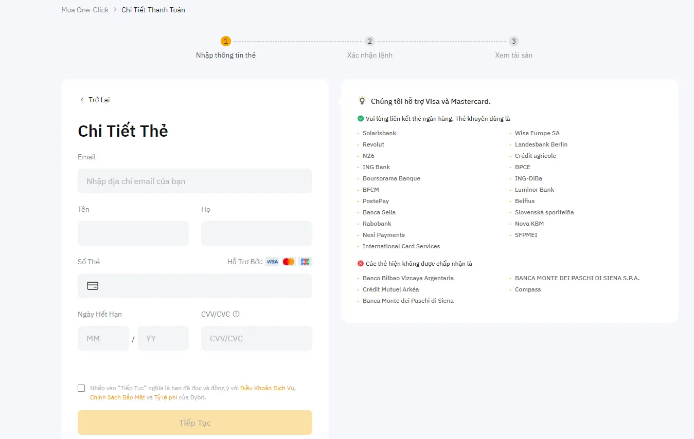 Liên kết thẻ tín dụng trên Bybit