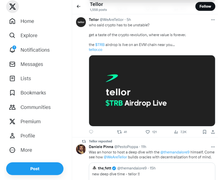 Thông báo airdrop của Tellor
