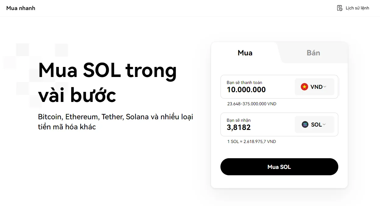 Mua SOL bằng thẻ tín dụng, thẻ ghi nợ trên OKX