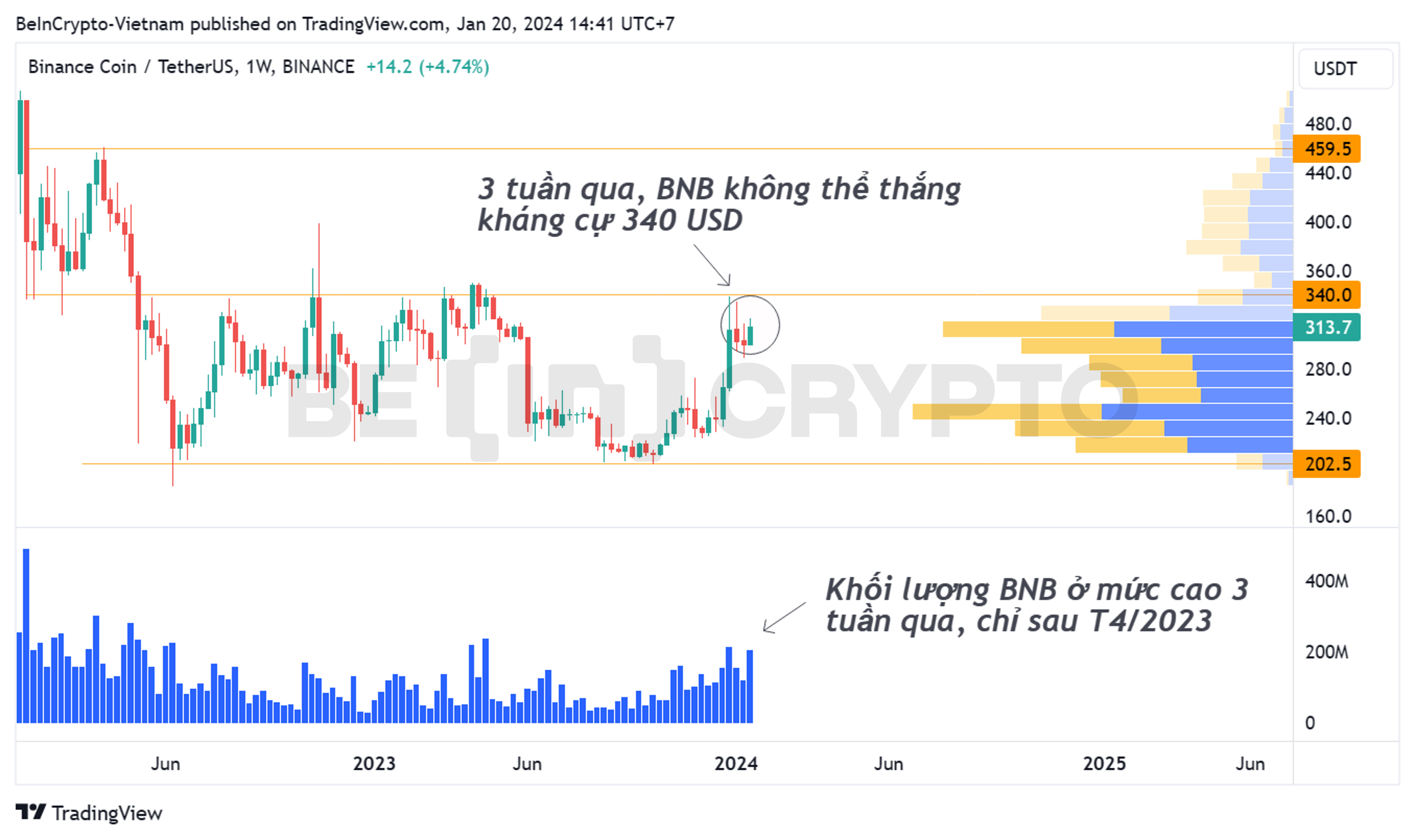 Phân tích kỹ thuật BNB khung tuần.