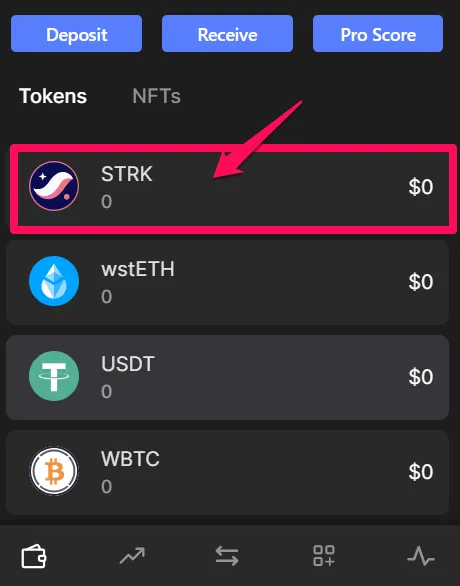 Token STRK xuất hiện trong ví Braavos.