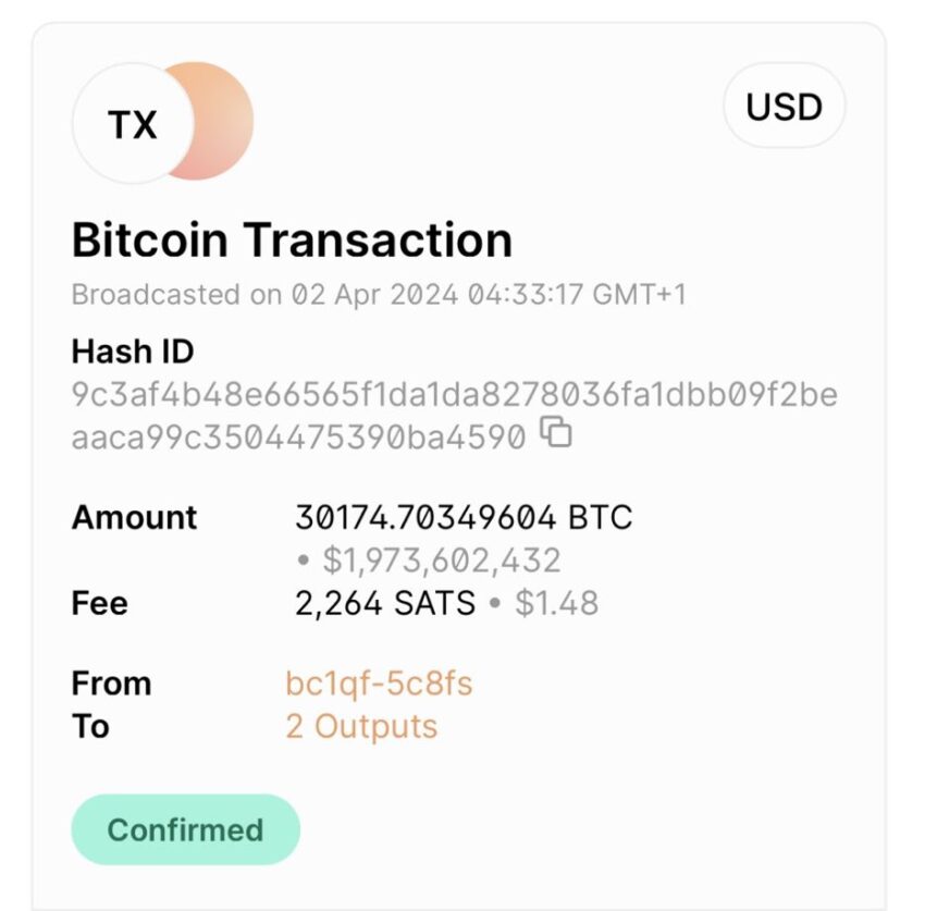 Giao dịch chuyển BTC của Chính phủ Hoa Kỳ