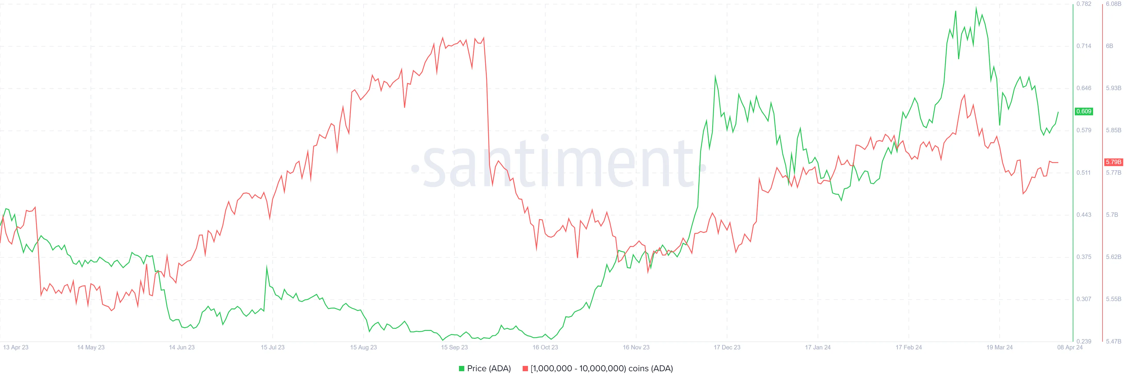 Tích lũy cá voi Cardano. Nguồn: Santiment