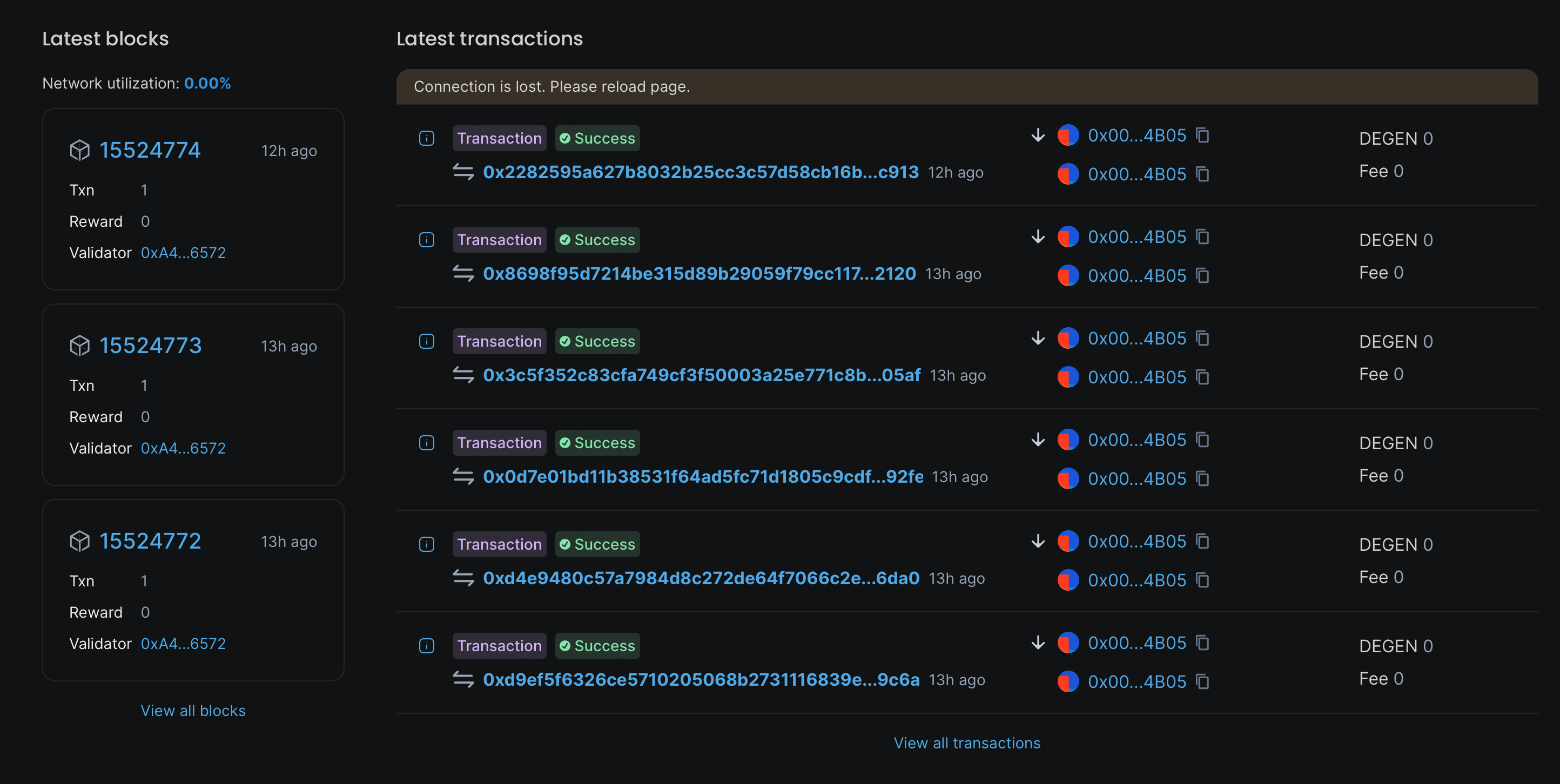 Giao dịch mới nhất trên Degen Chain
