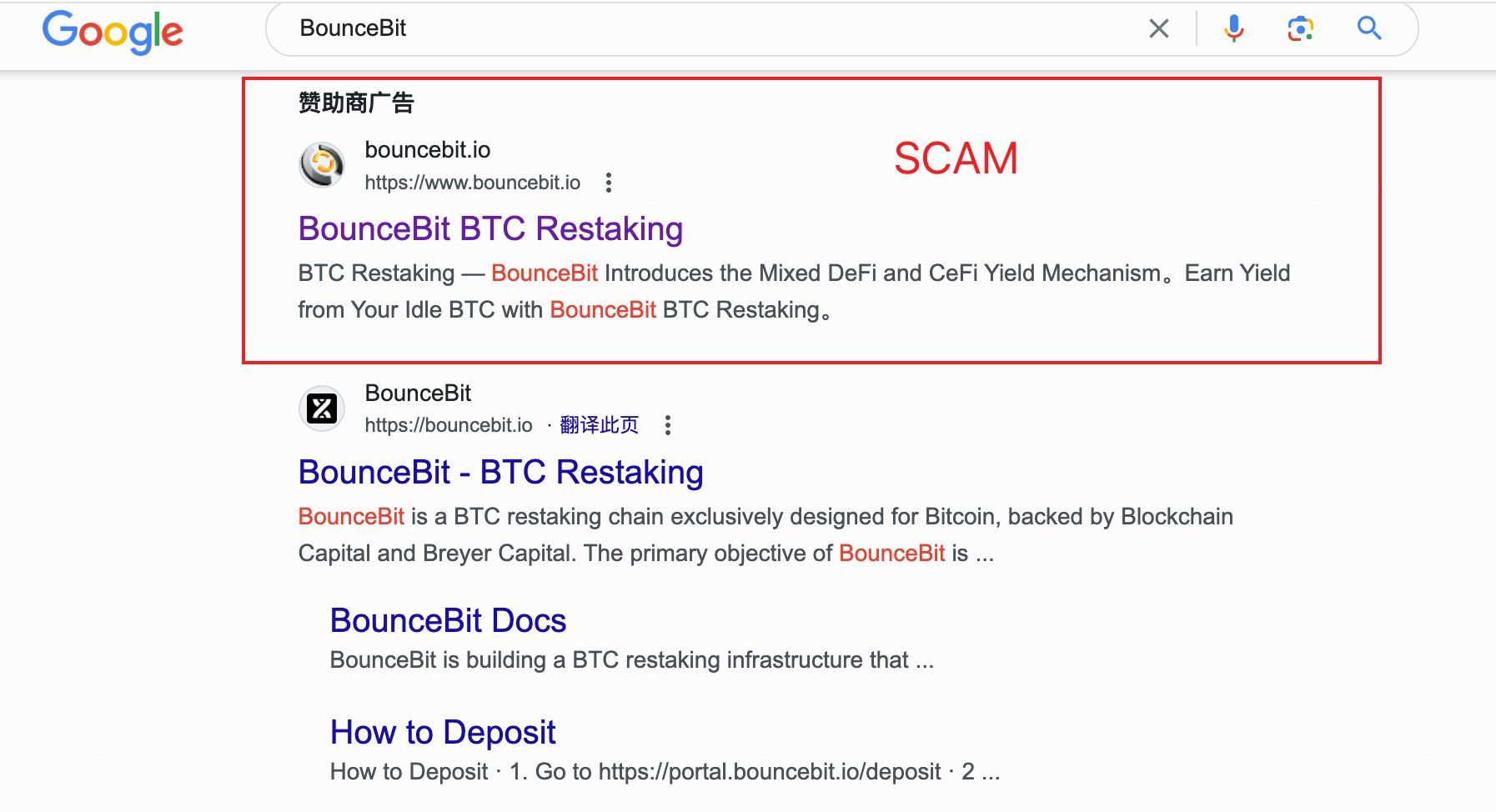 Trang web giả mạo của BounceBit.