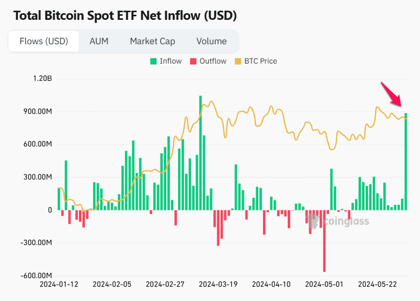 Tổng Bitcoin ETF Netflow theo ngày. Nguồn: Coinglass.