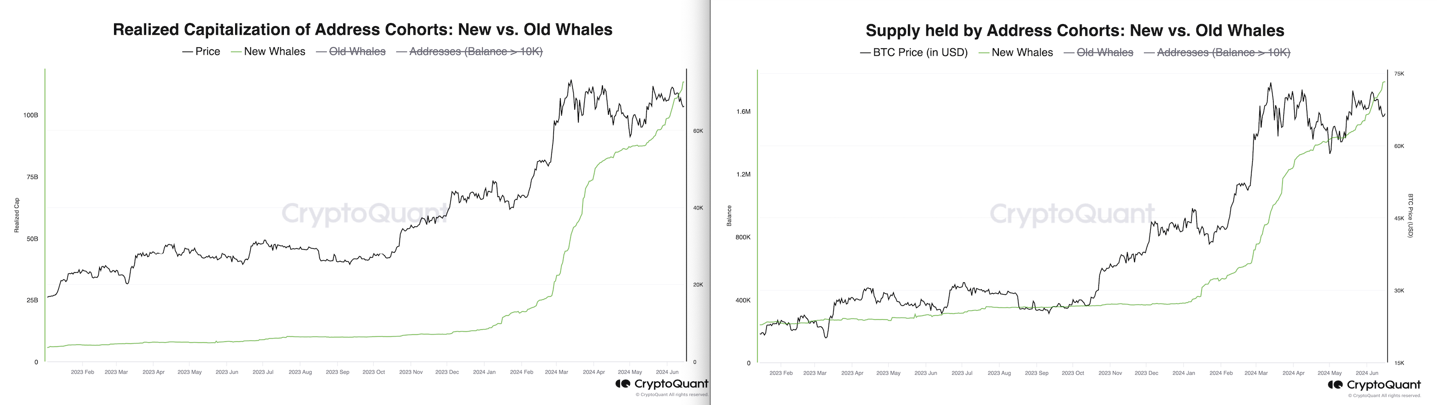 Lượng cung và vốn hóa thực tế của cá voi trong ngắn hạn. Nguồn: CryptoQuant