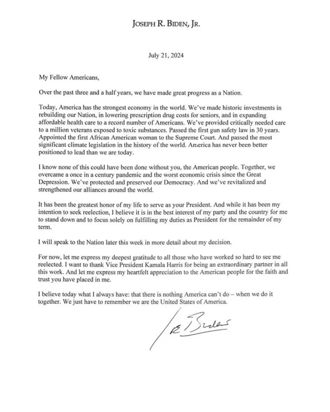 Thông báo rút lui khỏi cuộc đua Tổng thống Hoa Kỳ của Joe Biden