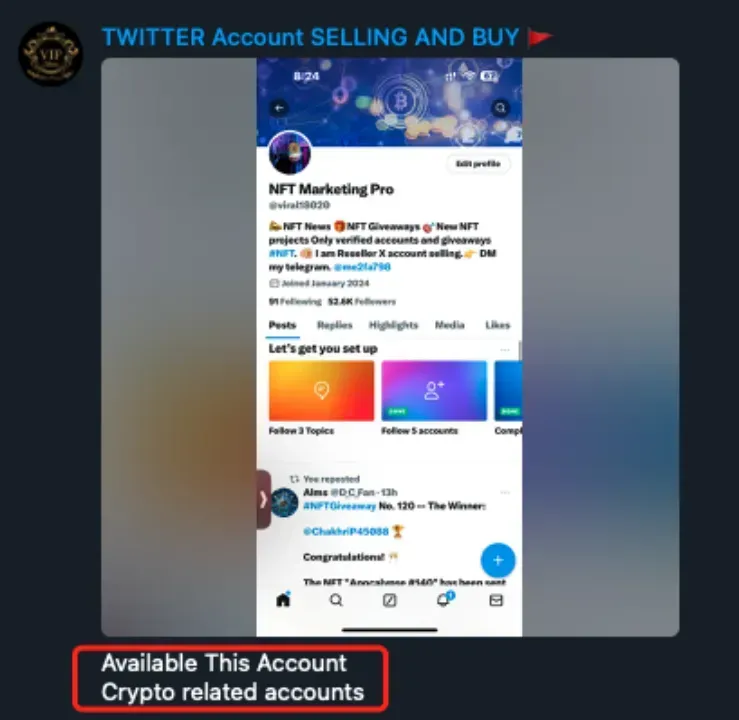Tài khoản Twitter giả được bán. Nguồn: SlowMist