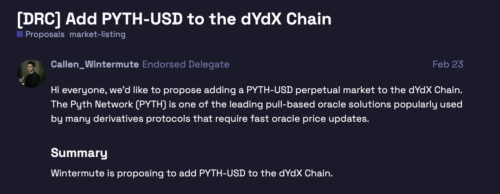 New Market Proposal. Nguồn: dYdX