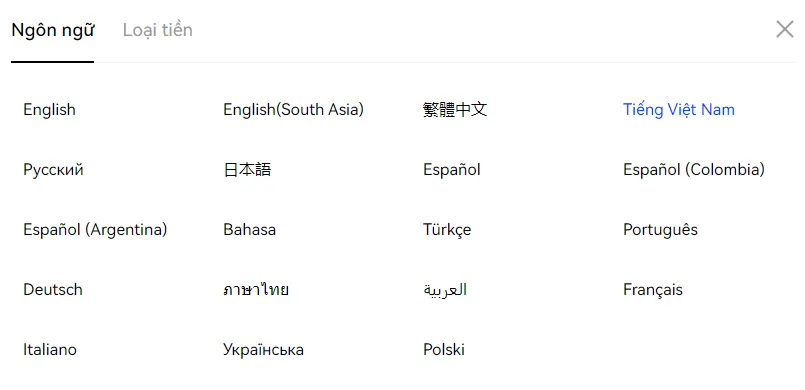 BingX hỗ trợ đa ngôn ngữ