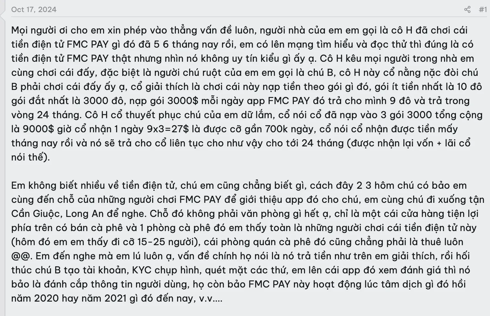 Câu chuyện tiêu cực vầ FMC Pay
