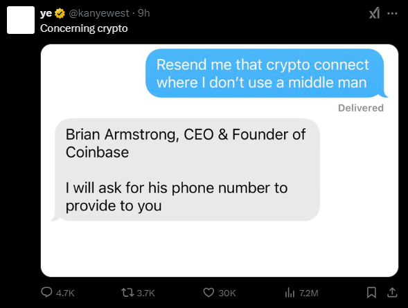 Đoạn tweet quan tâm đến Crypto của Kanye West.