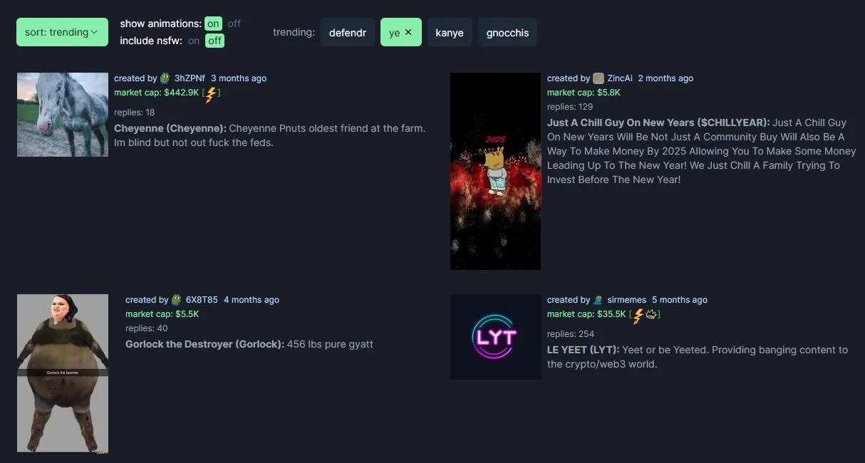 Tên các meme coin ăn theo Kanye West trở thành xu hướng trên Pump Fun