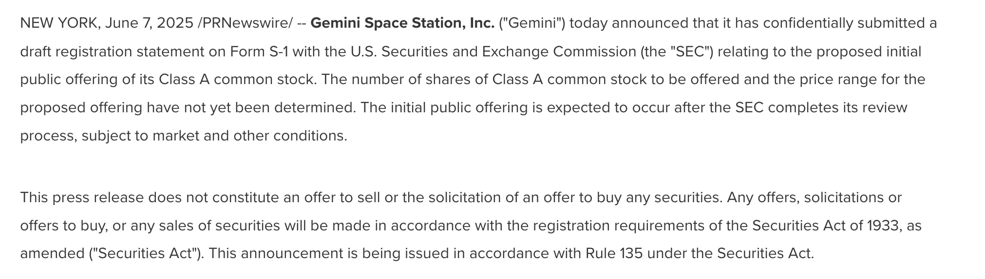 Gemini's IPO Statement.