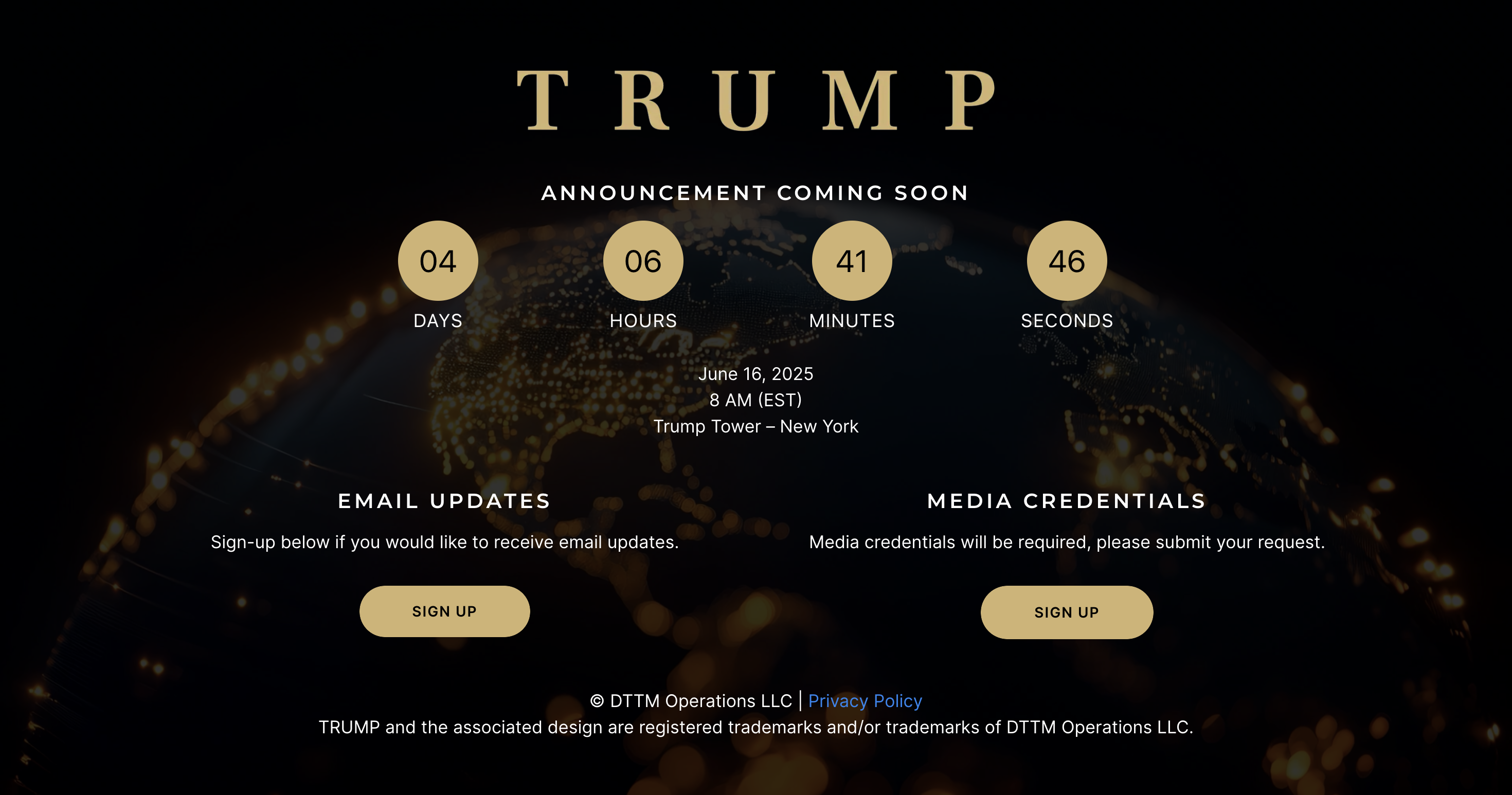 Đếm ngược cho thông báo sắp tới của Tổ chức Trump